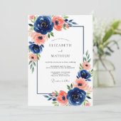 Marine Koraal Bloeiende Bloemen Bruiloft Kaart (Staand voorkant)