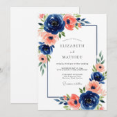Marine Koraal Bloeiende Bloemen Bruiloft Kaart (Voorkant / Achterkant)