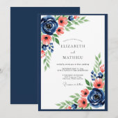 Marine Koraal Bloemrijke Romantische Bruiloft Kaart (Voorkant / Achterkant)