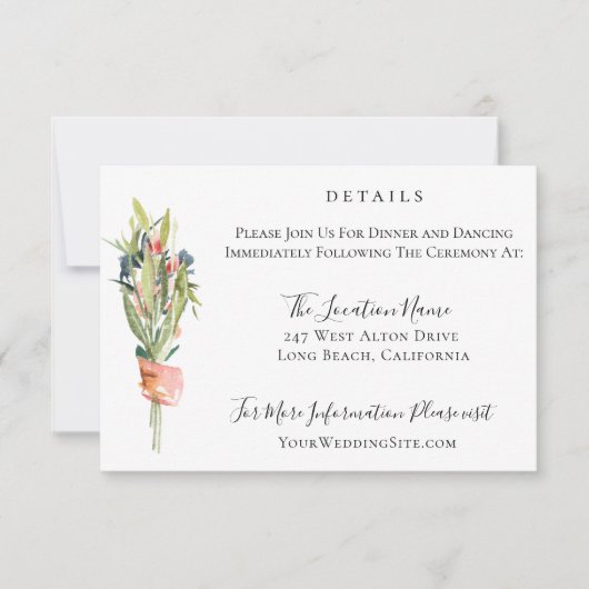 Marine koraal botanische bruiloft details kaart (Voorkant)