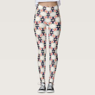 Marine-koraal ster bloem geometrisch patroon leggings