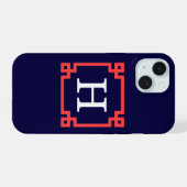 Marine, Koraalrood Griekse Sleutel Frame #2 Init M iPhone 15 Case (Achterkant horizontaal)