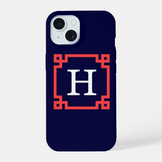 Marine, Koraalrood Griekse Sleutel Frame #2 Init M iPhone 15 Case (Achterkant)