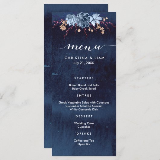 Marine krijtbord bloemkaart bruiloftsmenu menu (Voorkant / Achterkant)