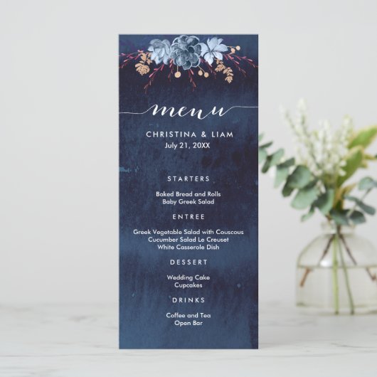 Marine krijtbord bloemkaart bruiloftsmenu menu (Staand voorkant)