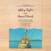 Marine kustboot strandbestemming bruiloft acryl uitnodigingen (Voorkant)