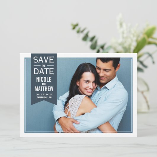 Marine Label Moderne Foto Save the Date Aankondigi (Staand voorkant)