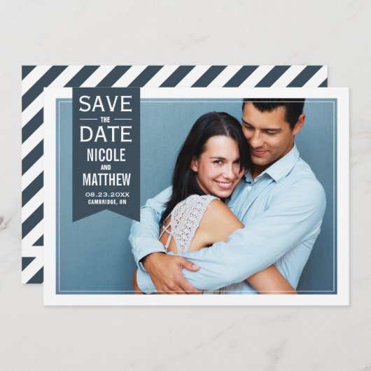 Marine label moderne foto save the date-aankondigi save the date (Voorkant / Achterkant)