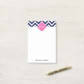 Marine Lg Chevron Heet Roze #2 Quatrefoil 3 Monogr Post-it® Notes (Op bureau)