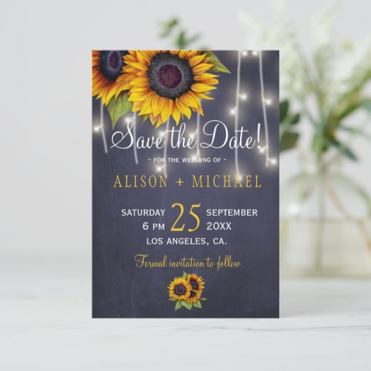 Marine licht rustieke zonnebloemen redden de datum save the date (Staand voorkant)