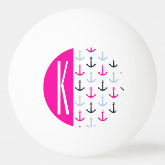 Marine, Lichtblauw en Hete Roze Nautische Ankers Pingpongbal