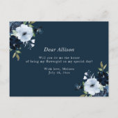 marine lichtblauwe wil je mijn bloemenmeisje kaart (Achterkant)