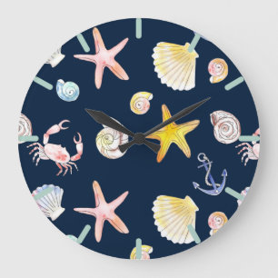 Marine Life & Anchors (Dark) Large Clock Grote Klok