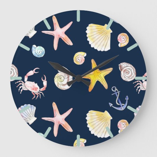 Marine Life & Anchors (Dark) Large Clock Grote Klok (Voorkant)