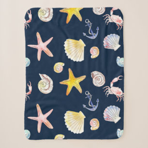 Marine Life & Anchors (Dark) Sherpa Blanket Deken