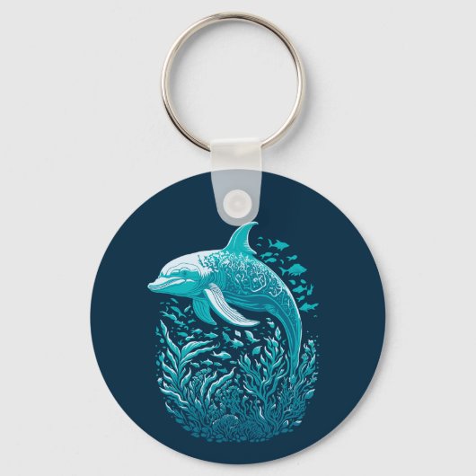 Marine Life Art | Dolfijn Grafisch Ontwerp Sleutelhanger (Voorkant)