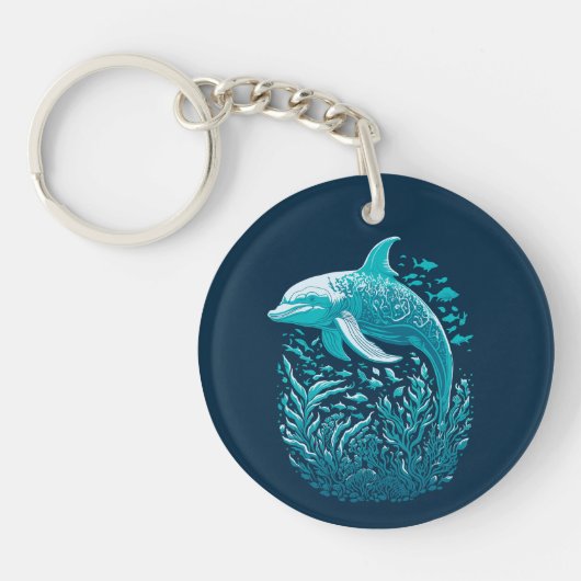 Marine Life Art | Dolfijn Grafisch Ontwerp Sleutelhanger (Voorkant)