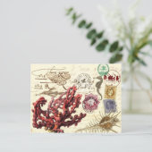Marine Life Collage met postzegels en postzegels Briefkaart (Staand voorkant)