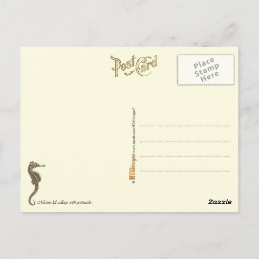 Marine Life Collage met postzegels en postzegels Briefkaart (Achterkant)