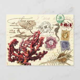 Marine Life Collage met postzegels en postzegels Briefkaart