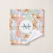 Marine Life, Colorful Underwater Monogram Bad Handdoek (Wasdoekje)