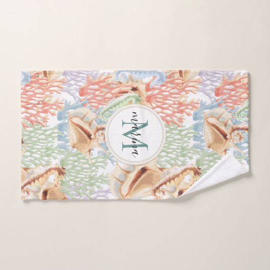 Marine Life, Colorful Underwater Monogram Bad Handdoek (Handdoek)