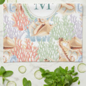 Marine Life, Colorful Underwater Monogram Theedoek (Gevouwen)