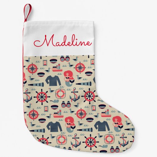 Marine Life Patroon | Jouw namen toevoegen Kleine Kerstsok (Voorkant)