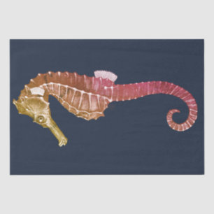 Marine Life Red Seahorse op Dark Navy Blue Tissuepapier