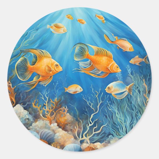 Marine Life with Exotic Fish Ronde Sticker (Voorkant)