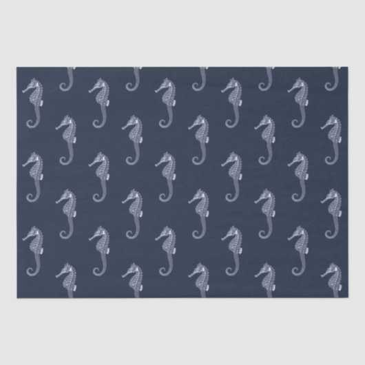 Marine Life zeepaardje op Navy Blue Tissuepapier (Voorkant)
