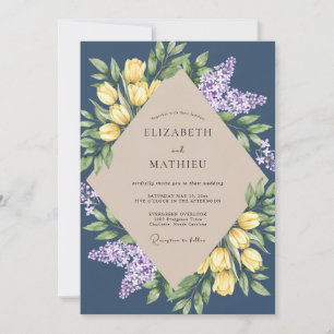 Marine Lila Tulp Eucalyptus Bruiloft Kaart