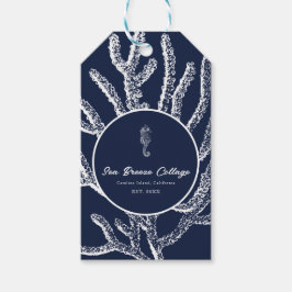 Marine Magic: Blauw & Wit Koraal & Zeepaardje Cadeaulabel