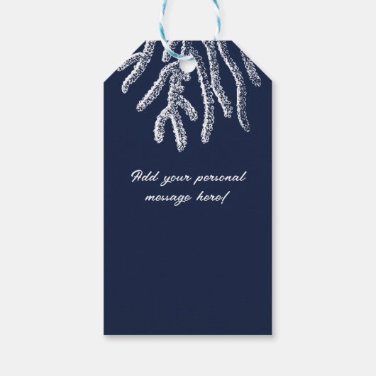 Marine Magic: Blauw & Wit Koraal & Zeepaardje Cadeaulabel (Achterkant)