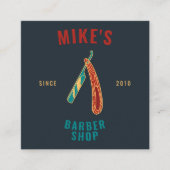  marine mannen kapperszaak scheermes haarstylist vierkante visitekaartje (Voorkant)