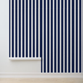 Marine Marine en Witte Verticale Gestreepte Gladde Behang