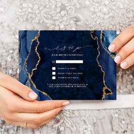 Marine marmer & goud agaat huwelijks RSVP Kaart