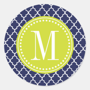 Marine Marokkaanse Tegels Lattice gepersonaliseerd Ronde Sticker