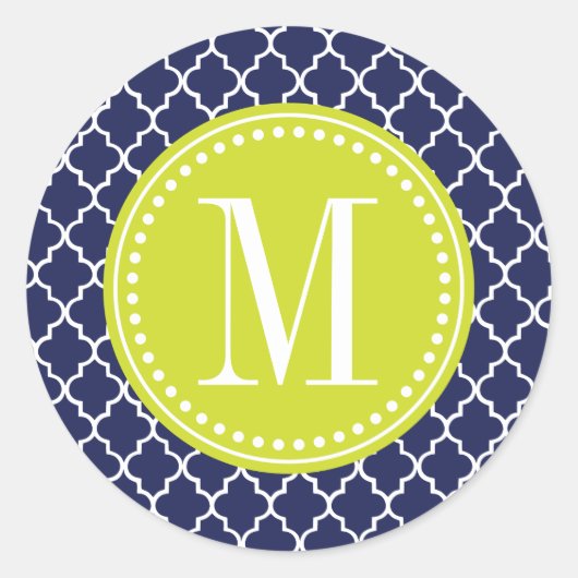 Marine Marokkaanse Tegels Lattice gepersonaliseerd Ronde Sticker (Voorkant)