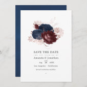  marine, maroon en Roos gouden bruiloft Save The Date (Voorkant / Achterkant)