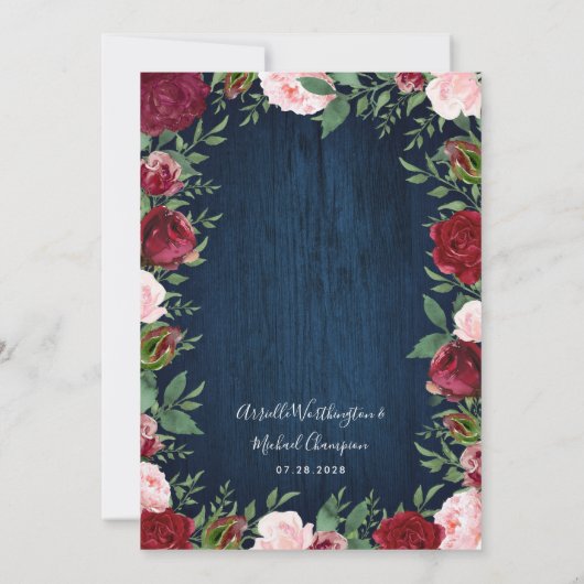 Marine Marsala Country Rustieke Bruiloft Uitnodigi Kaart (Achterkant)