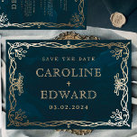 Marine middeleeuwse gouden klimop save the date<br><div class="desc">Navy Mystiek Gouden Sterren Maan Astronomie Bruiloft</div>