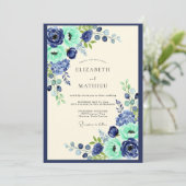 Marine Mint Bloemige Botanische Bruiloft Kaart (Staand voorkant)