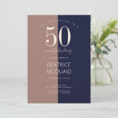 Marine & Mocha | 50 en Fabulous Verjaardagsfeestje Kaart (Staand voorkant)
