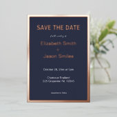 Marine Modern Gouden Grens Bruiloft Save the Date Folie Uitnodiging (Staand Voorkant)