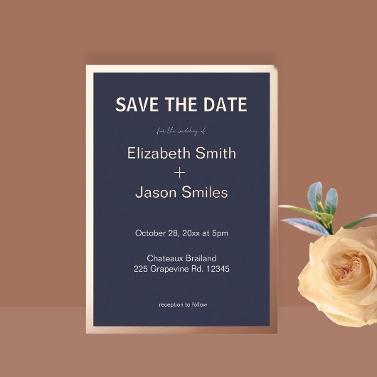 Marine Modern Gouden Grens Bruiloft Save the Date Folie Uitnodiging