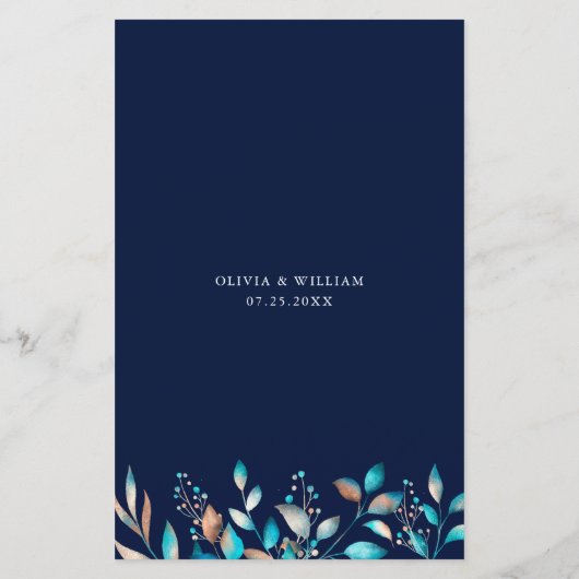 Marine Modern Groen Bruiloft Menu (Achterkant)