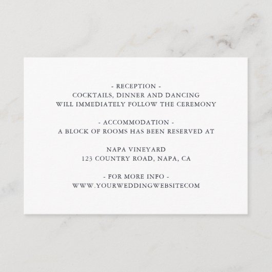 Marine Modern groen rustieke bruiloft Informatiekaartje (Voorkant)