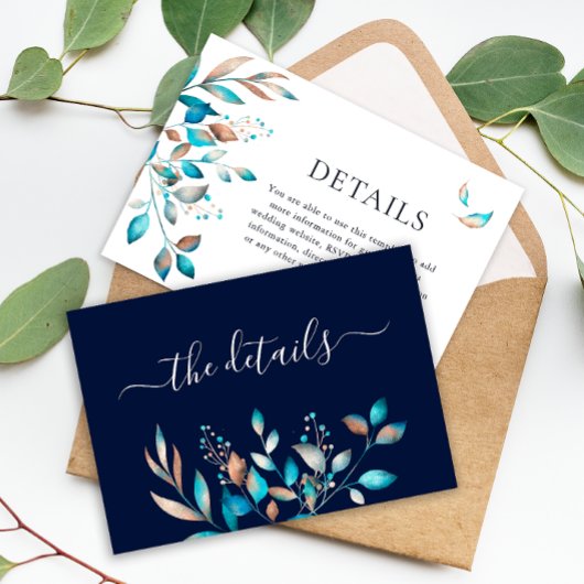 Marine Modern groen rustieke bruiloft Informatiekaartje
