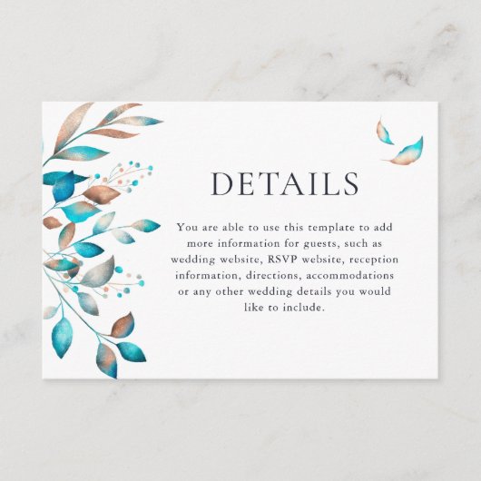 Marine Modern groen rustieke bruiloft Informatiekaartje (Voorkant)